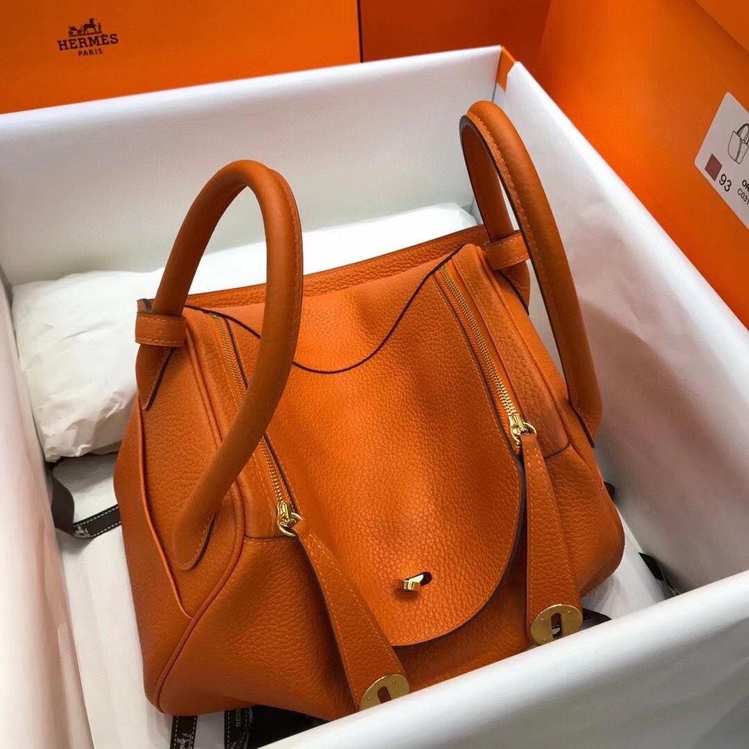 에르메스 린디백26 오렌지 금장 끌레망스 가죽